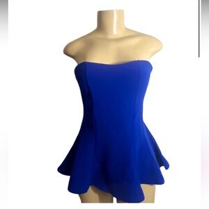 Body Central Royal Blue Y2K strapless top Peplum sweetheart neck Blouse size xl